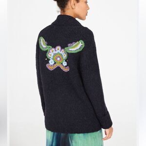 Raquel Allegra Embroidered Shawl Collar Cardigan Alpaca Midnight Large